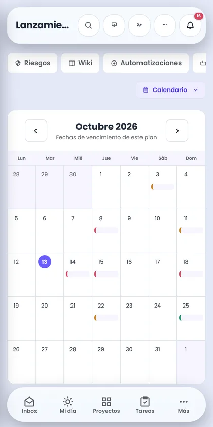 Calendario mensual en el teléfono